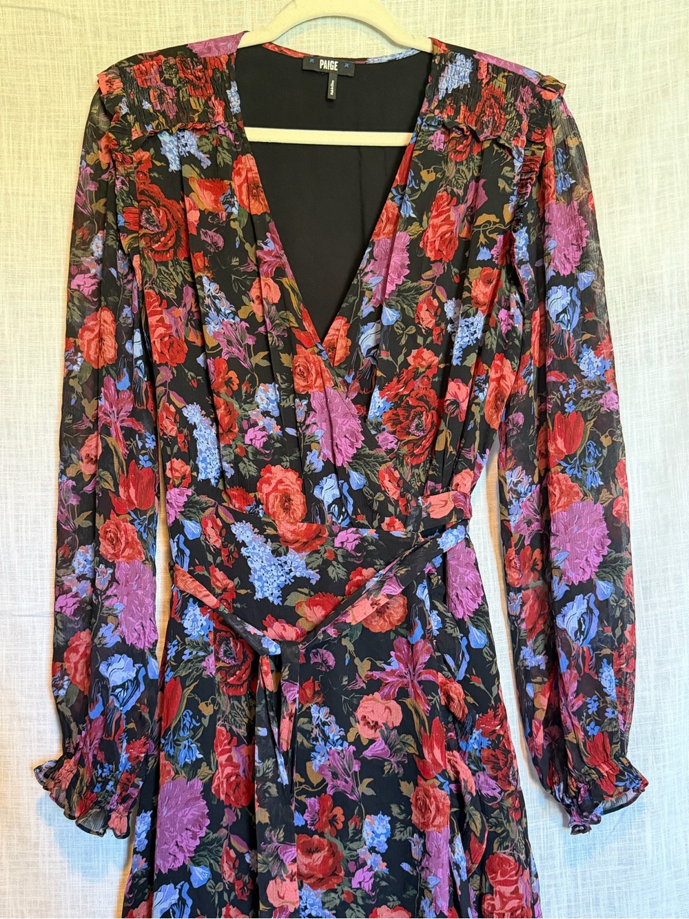 PAIGE Paulette 100 Percent Silk Wrap Midi Dress Blue Purple Whimsigoth Fall S/M